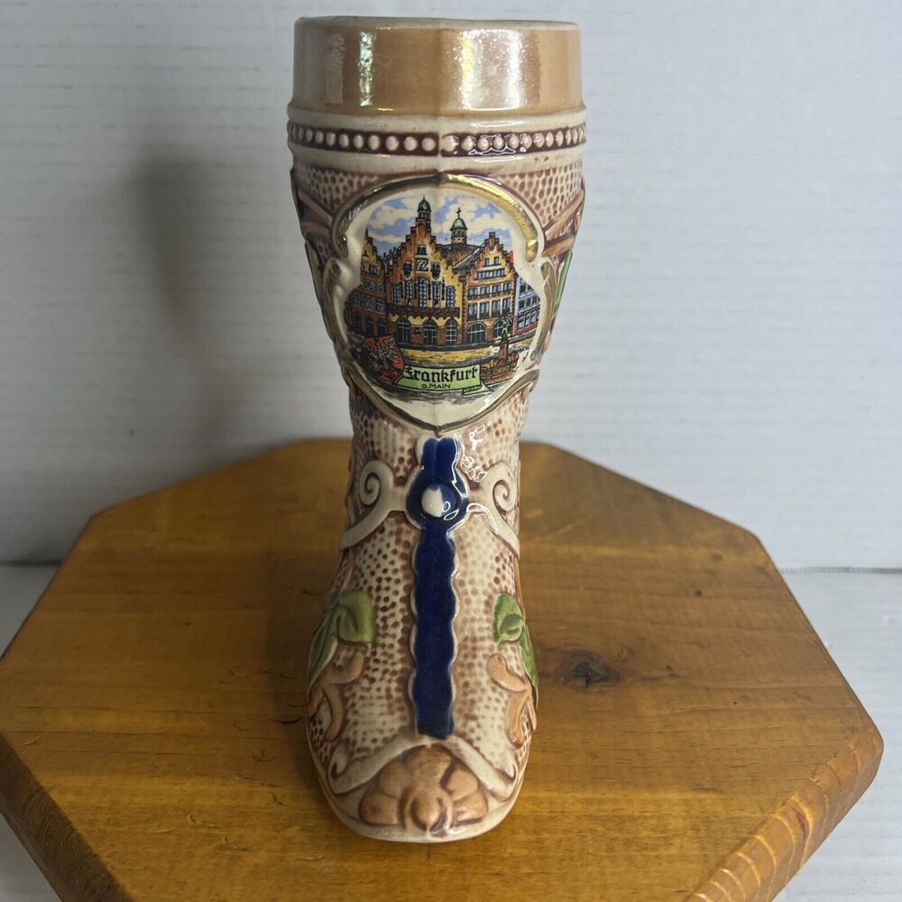 Vintage Frankfurt am Main Beer Stein Boot 6.5" Ceramic German Souvenir Barware